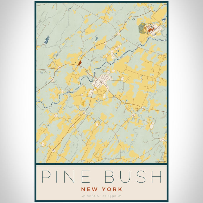 Pine Bush New York Map Print Portrait Orientation in Woodblock Style With Shaded Background