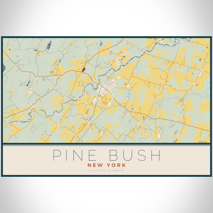 Pine Bush New York Map Print Landscape Orientation in Woodblock Style With Shaded Background