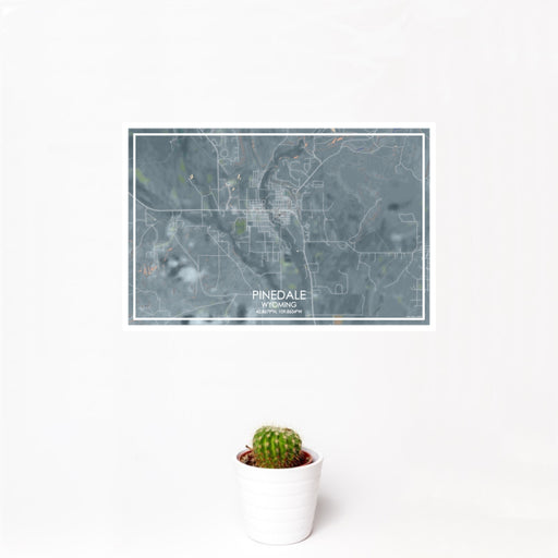 12x18 Pinedale Wyoming Map Print Landscape Orientation in Afternoon Style With Small Cactus Plant in White Planter