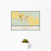 12x18 Pinedale Wyoming Map Print Landscape Orientation in Woodblock Style With Small Cactus Plant in White Planter