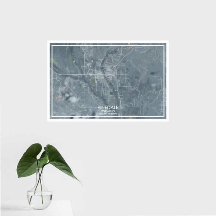 16x24 Pinedale Wyoming Map Print Landscape Orientation in Afternoon Style With Tropical Plant Leaves in Water
