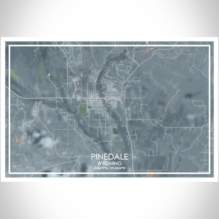 Pinedale Wyoming Map Print Landscape Orientation in Afternoon Style With Shaded Background