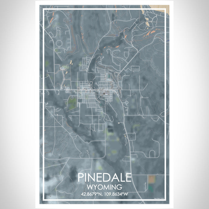 Pinedale Wyoming Map Print Portrait Orientation in Afternoon Style With Shaded Background