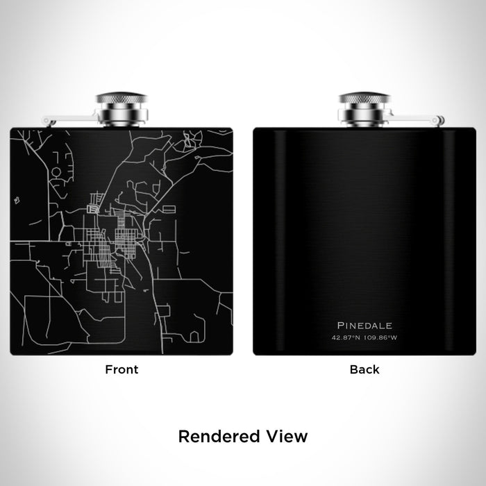 Rendered View of Pinedale Wyoming Map Engraving on 6oz Stainless Steel Flask in Black