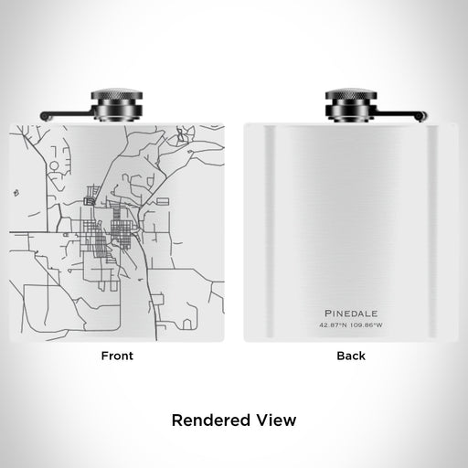 Rendered View of Pinedale Wyoming Map Engraving on 6oz Stainless Steel Flask in White