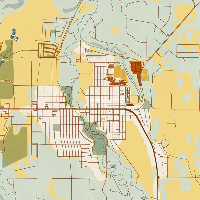 Pinedale Wyoming Map Print in Woodblock Style Zoomed In Close Up Showing Details