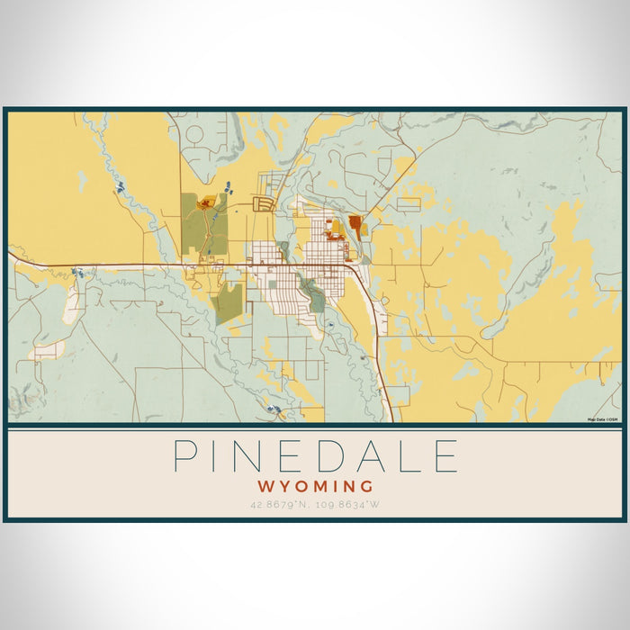 Pinedale Wyoming Map Print Landscape Orientation in Woodblock Style With Shaded Background