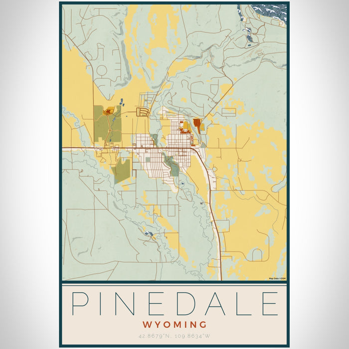 Pinedale Wyoming Map Print Portrait Orientation in Woodblock Style With Shaded Background