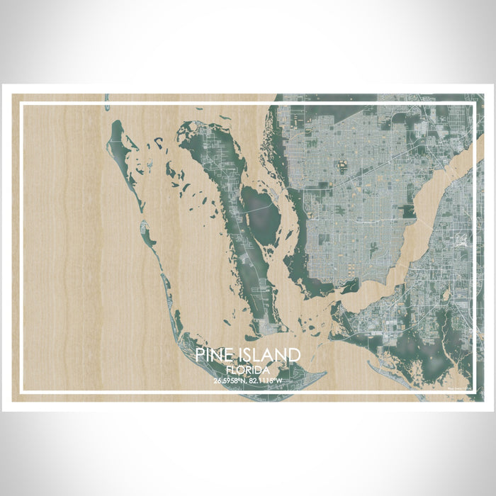 Pine Island Florida Map Print Landscape Orientation in Afternoon Style With Shaded Background