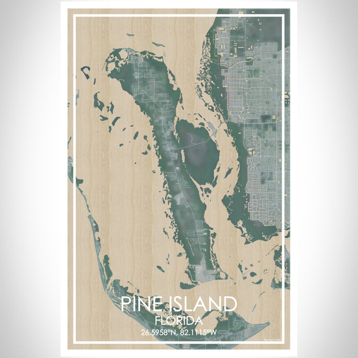 Pine Island Florida Map Print Portrait Orientation in Afternoon Style With Shaded Background