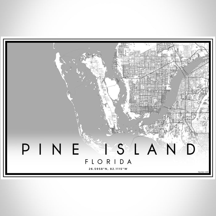 Pine Island Florida Map Print Landscape Orientation in Classic Style With Shaded Background