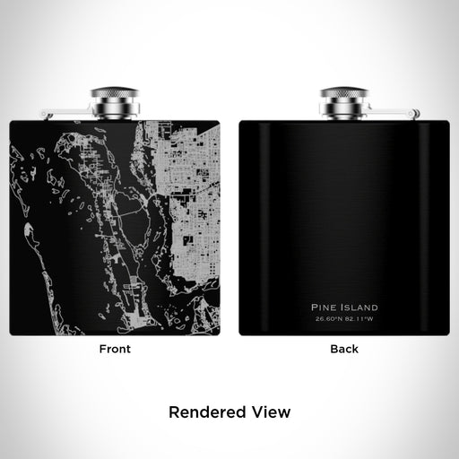 Rendered View of Pine Island Florida Map Engraving on 6oz Stainless Steel Flask in Black