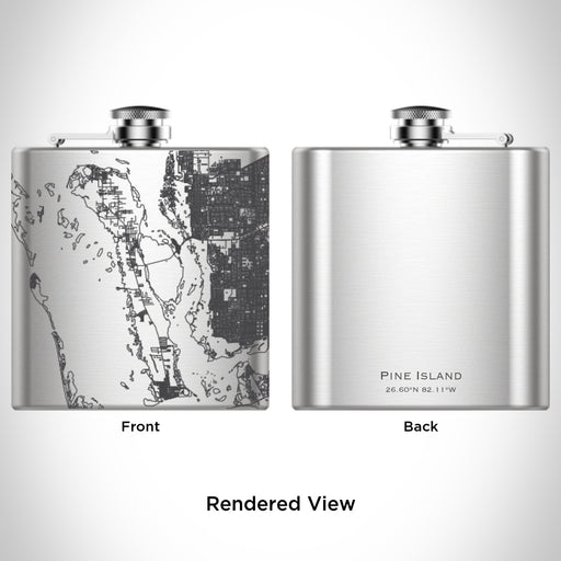 Rendered View of Pine Island Florida Map Engraving on 6oz Stainless Steel Flask