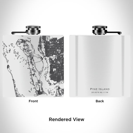 Rendered View of Pine Island Florida Map Engraving on 6oz Stainless Steel Flask in White