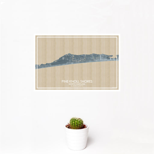 12x18 Pine Knoll Shores North Carolina Map Print Landscape Orientation in Afternoon Style With Small Cactus Plant in White Planter
