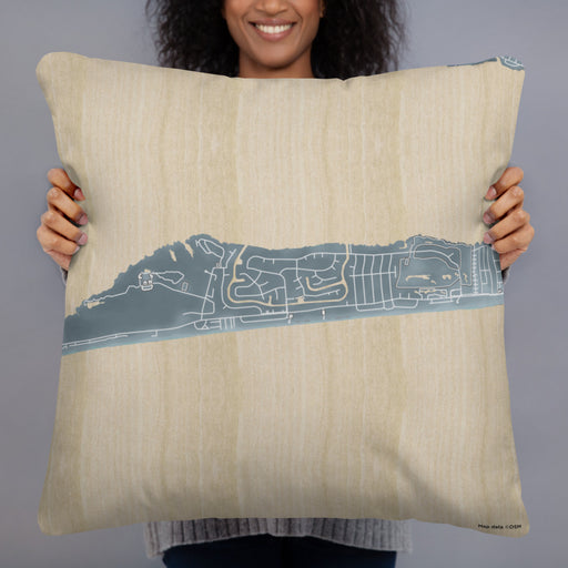 Person holding 22x22 Custom Pine Knoll Shores North Carolina Map Throw Pillow in Afternoon