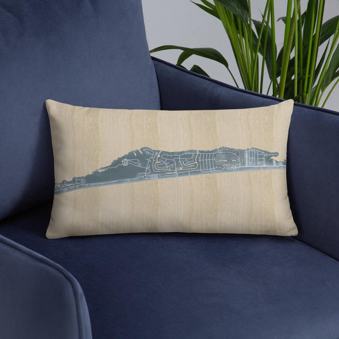 Custom Pine Knoll Shores North Carolina Map Throw Pillow in Afternoon on Blue Colored Chair