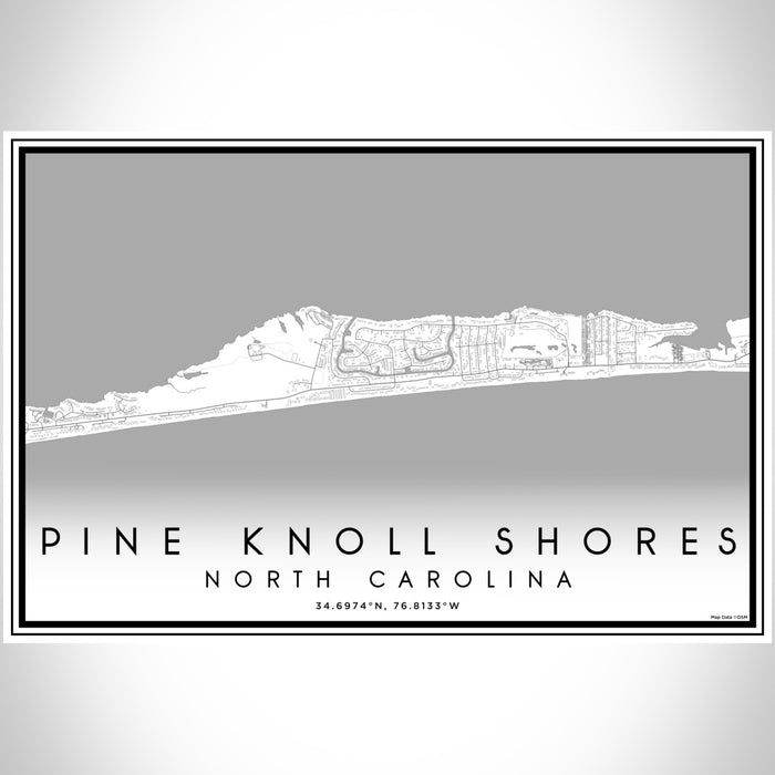 Pine Knoll Shores North Carolina Map Print Landscape Orientation in Classic Style With Shaded Background