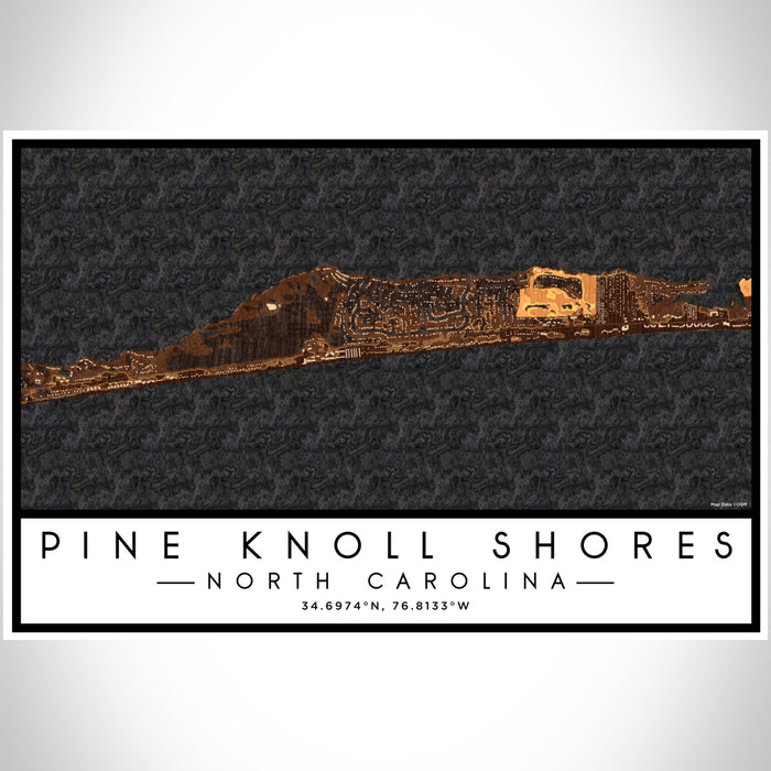 Pine Knoll Shores North Carolina Map Print Landscape Orientation in Ember Style With Shaded Background
