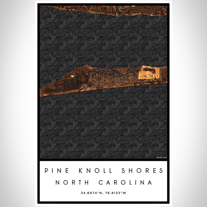 Pine Knoll Shores North Carolina Map Print Portrait Orientation in Ember Style With Shaded Background