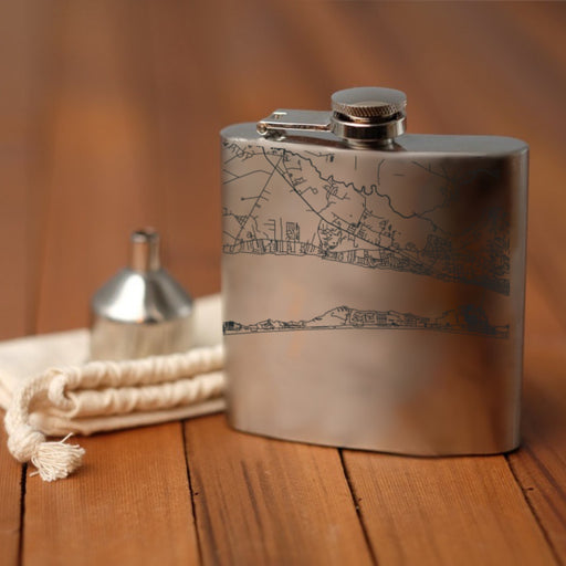 Pine Knoll Shores North Carolina Custom Engraved City Map Inscription Coordinates on 6oz Stainless Steel Flask