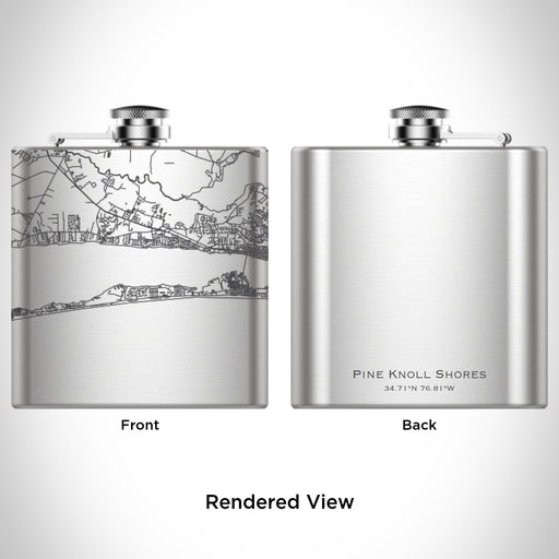Rendered View of Pine Knoll Shores North Carolina Map Engraving on 6oz Stainless Steel Flask