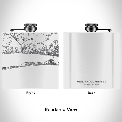 Rendered View of Pine Knoll Shores North Carolina Map Engraving on 6oz Stainless Steel Flask in White