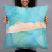 Person holding 22x22 Custom Pine Knoll Shores North Carolina Map Throw Pillow in Watercolor