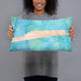 Person holding 20x12 Custom Pine Knoll Shores North Carolina Map Throw Pillow in Watercolor