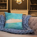 Custom Pine Knoll Shores North Carolina Map Throw Pillow in Watercolor on Cream Colored Couch