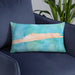 Custom Pine Knoll Shores North Carolina Map Throw Pillow in Watercolor on Blue Colored Chair