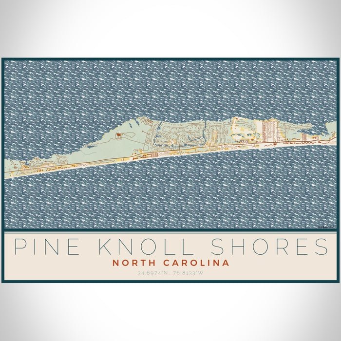 Pine Knoll Shores North Carolina Map Print Landscape Orientation in Woodblock Style With Shaded Background