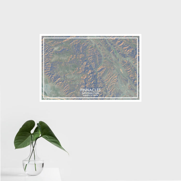 16x24 Pinnacles National Park Map Print Landscape Orientation in Afternoon Style With Tropical Plant Leaves in Water