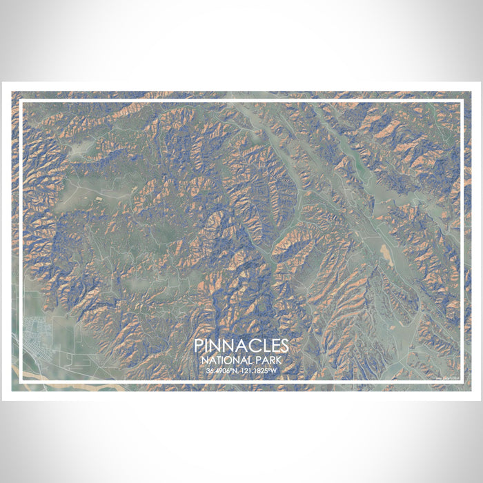 Pinnacles National Park Map Print Landscape Orientation in Afternoon Style With Shaded Background