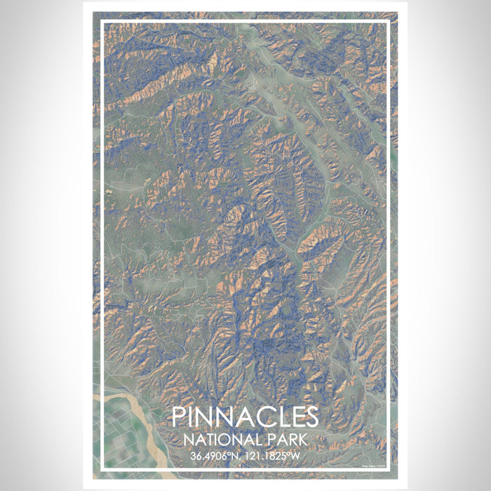 Pinnacles National Park Map Print Portrait Orientation in Afternoon Style With Shaded Background