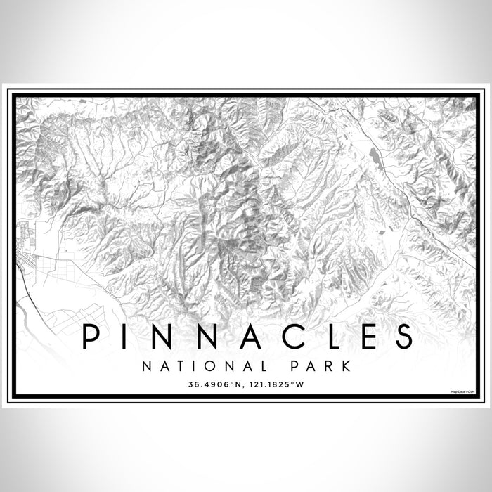 Pinnacles National Park Map Print Landscape Orientation in Classic Style With Shaded Background