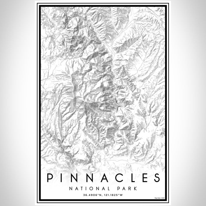 Pinnacles National Park Map Print Portrait Orientation in Classic Style With Shaded Background