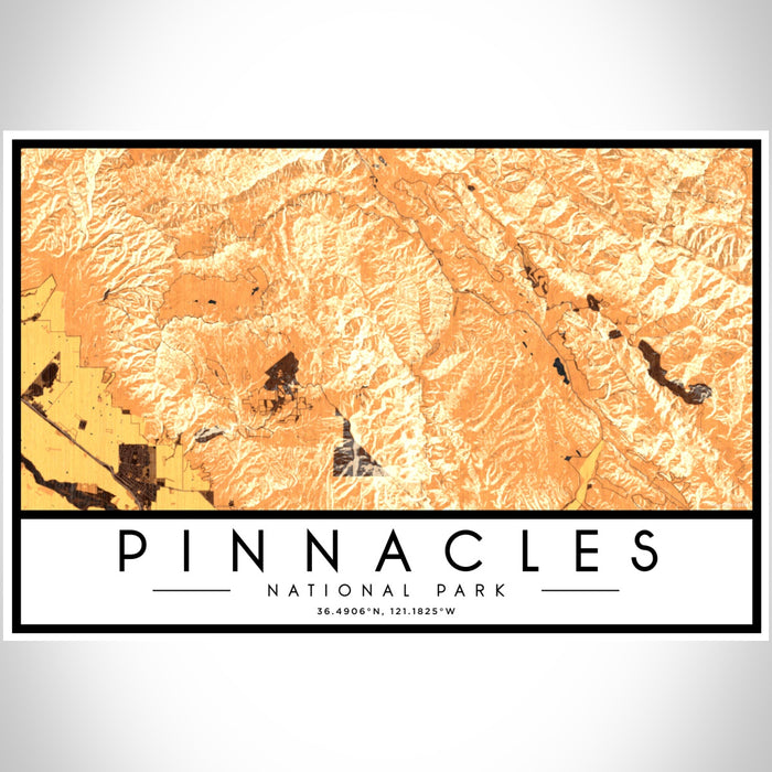 Pinnacles National Park Map Print Landscape Orientation in Ember Style With Shaded Background