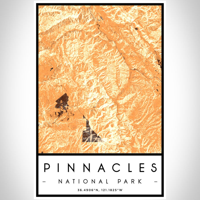 Pinnacles National Park Map Print Portrait Orientation in Ember Style With Shaded Background