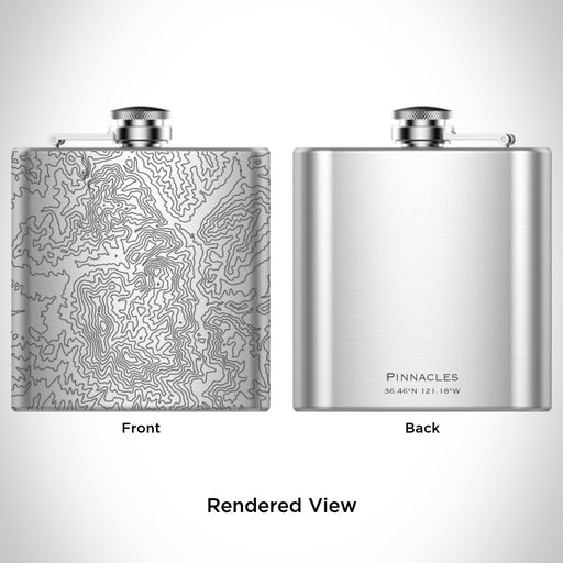 Rendered View of Pinnacles National Park Map Engraving on 6oz Stainless Steel Flask