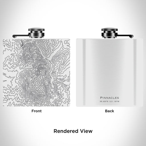Rendered View of Pinnacles National Park Map Engraving on 6oz Stainless Steel Flask in White