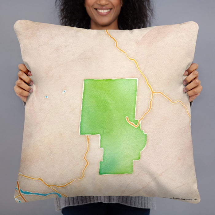 Person holding 22x22 Custom Pinnacles National Park Map Throw Pillow in Watercolor