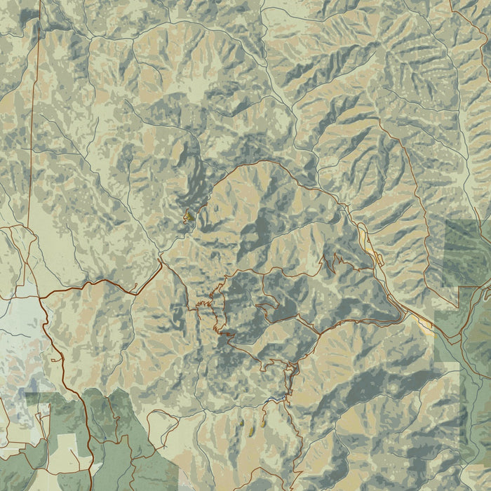 Pinnacles National Park Map Print in Woodblock Style Zoomed In Close Up Showing Details