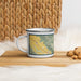 Left View Custom Pinnacles National Park Map Enamel Mug in Woodblock on Table Top