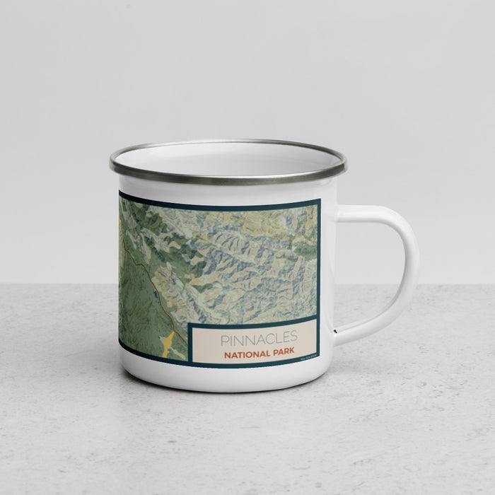 Right View Custom Pinnacles National Park Map Enamel Mug in Woodblock