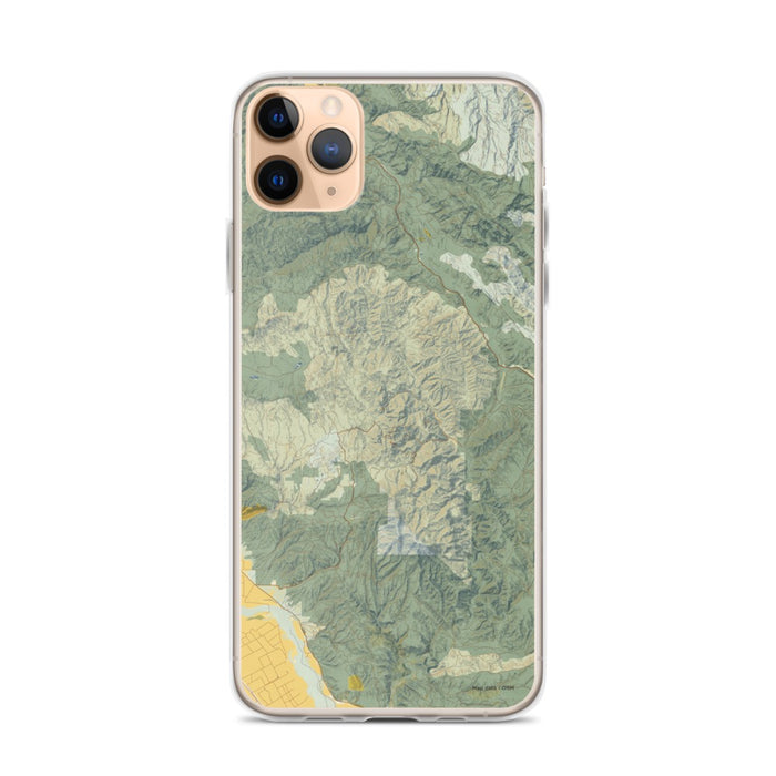 Custom iPhone 11 Pro Max Pinnacles National Park Map Phone Case in Woodblock