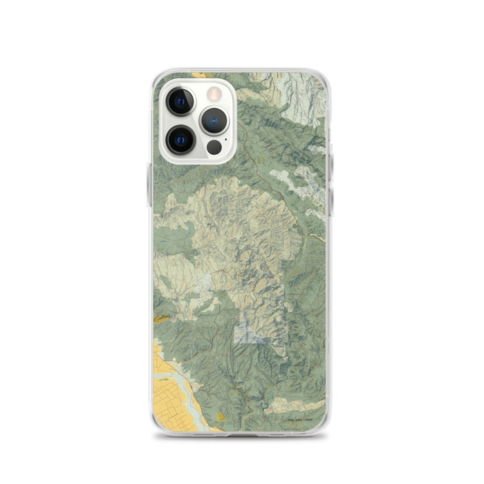 Custom iPhone 12 Pro Pinnacles National Park Map Phone Case in Woodblock