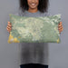 Person holding 20x12 Custom Pinnacles National Park Map Throw Pillow in Woodblock
