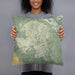 Person holding 18x18 Custom Pinnacles National Park Map Throw Pillow in Woodblock
