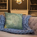 Custom Pinnacles National Park Map Throw Pillow in Woodblock on Cream Colored Couch